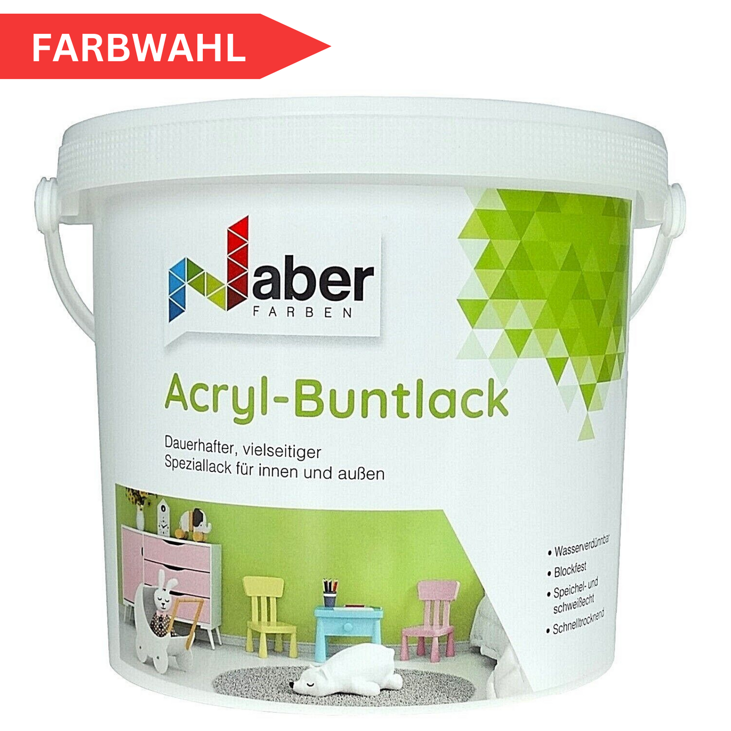 2,5 L Acryl Buntlack, Möbellack, Spielzeugfarbe, Holzlack, RAL Farbwahl - SEIDENMATT (RAL 1000 - 6007)
