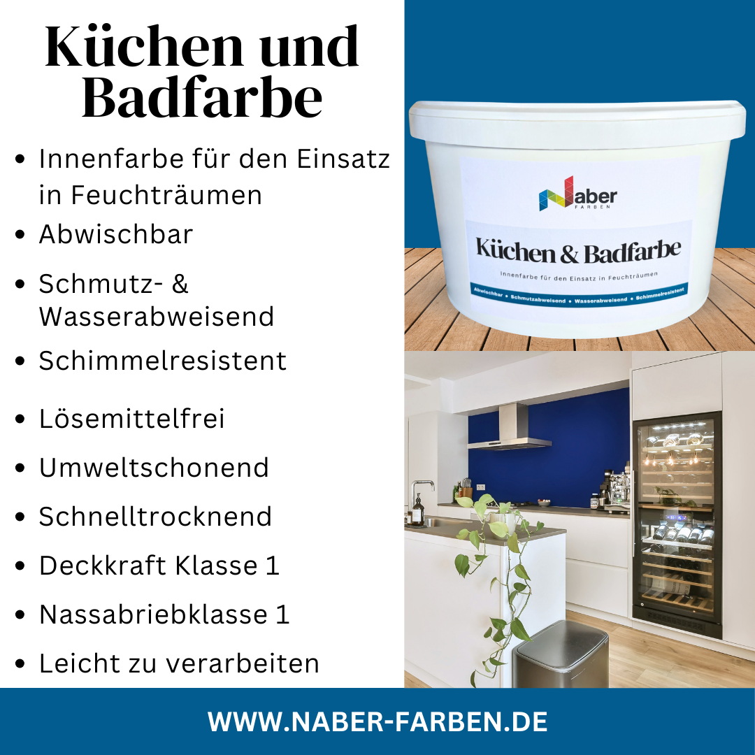 5 L Küchen und Badfarbe, Hochdeckend, Abwischbar, Schimmelresistent, Feine Farben, Farbwahl - MATT