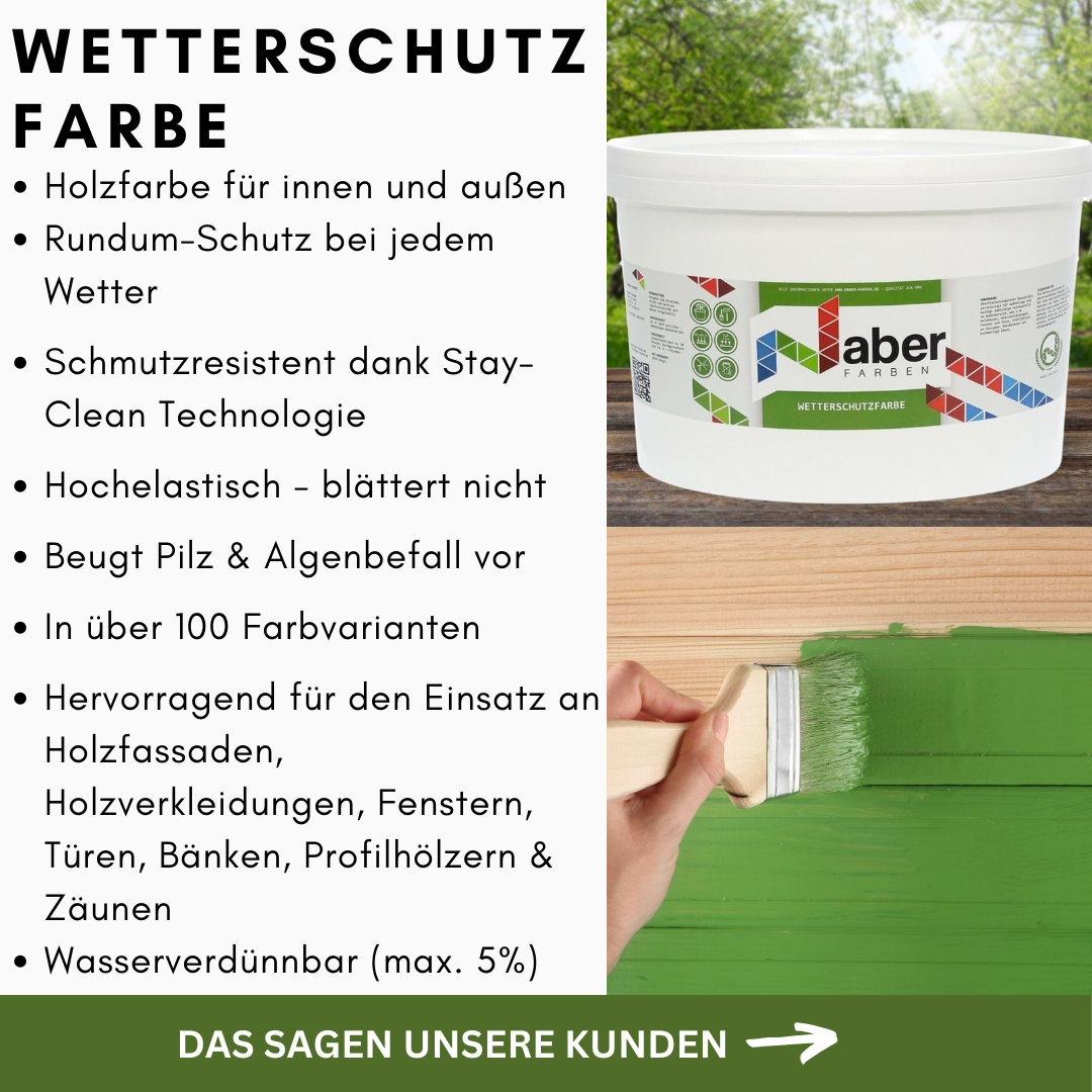 2,5 L Wetterschutzfarbe, Holzfarbe, Holzlack, Deckend, RAL Farbwahl - SEIDENMATT (RAL 6008 - 9018)