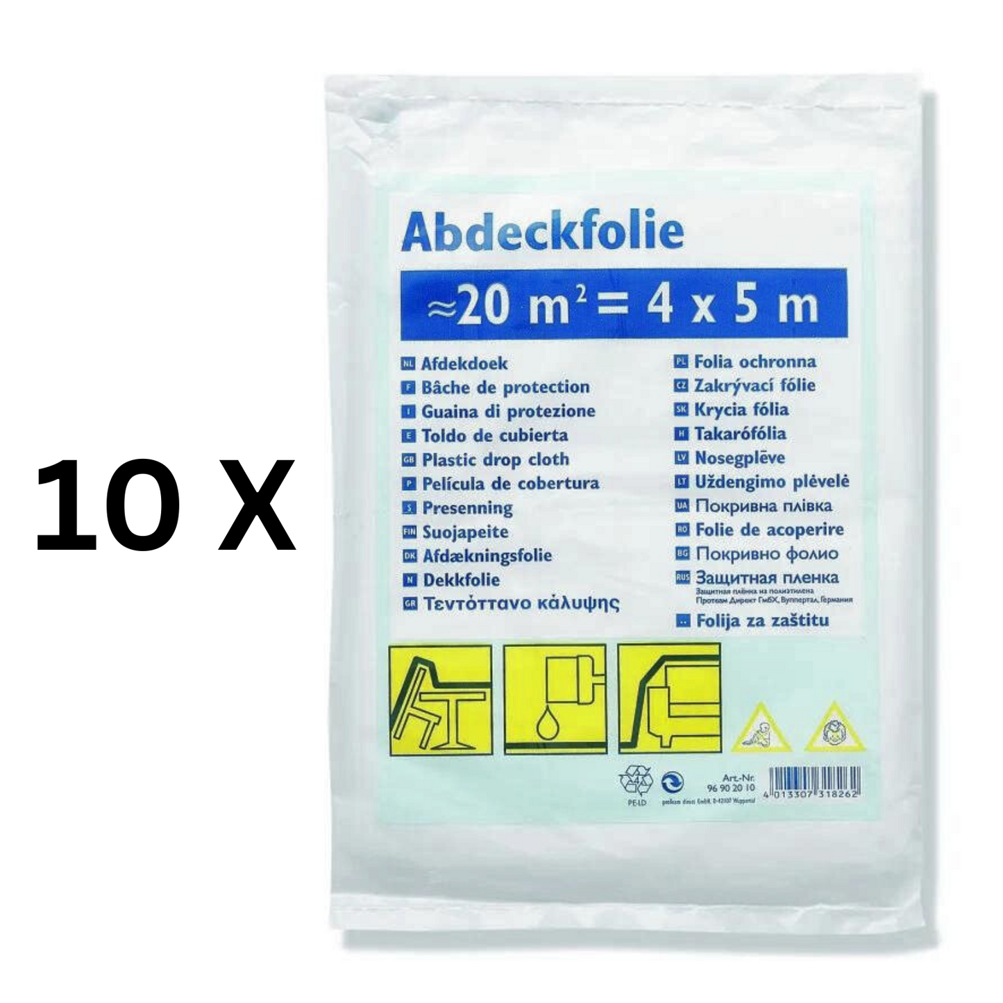 10 x Abdeckfolie, 20m², transparent, zum Abdecken von Boden, Möbelstücken und Gegenständen, plane (Kopie)