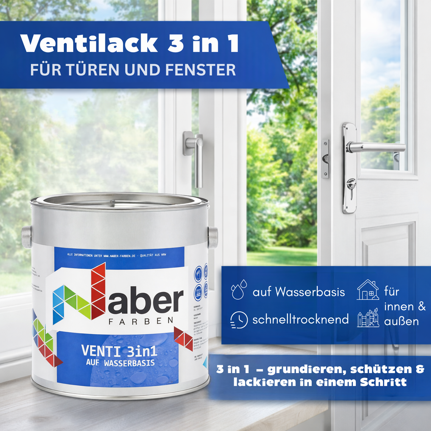 1 L Ventilack 3 in 1, Fenster und Türenlack, RAL Farbwahl - Seidenmatt