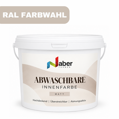 2,5 L Abwaschbare Innenfarbe, Wandfarbe, Hochdeckend, Atmungsaktiv, RAL Farbwahl - MATT