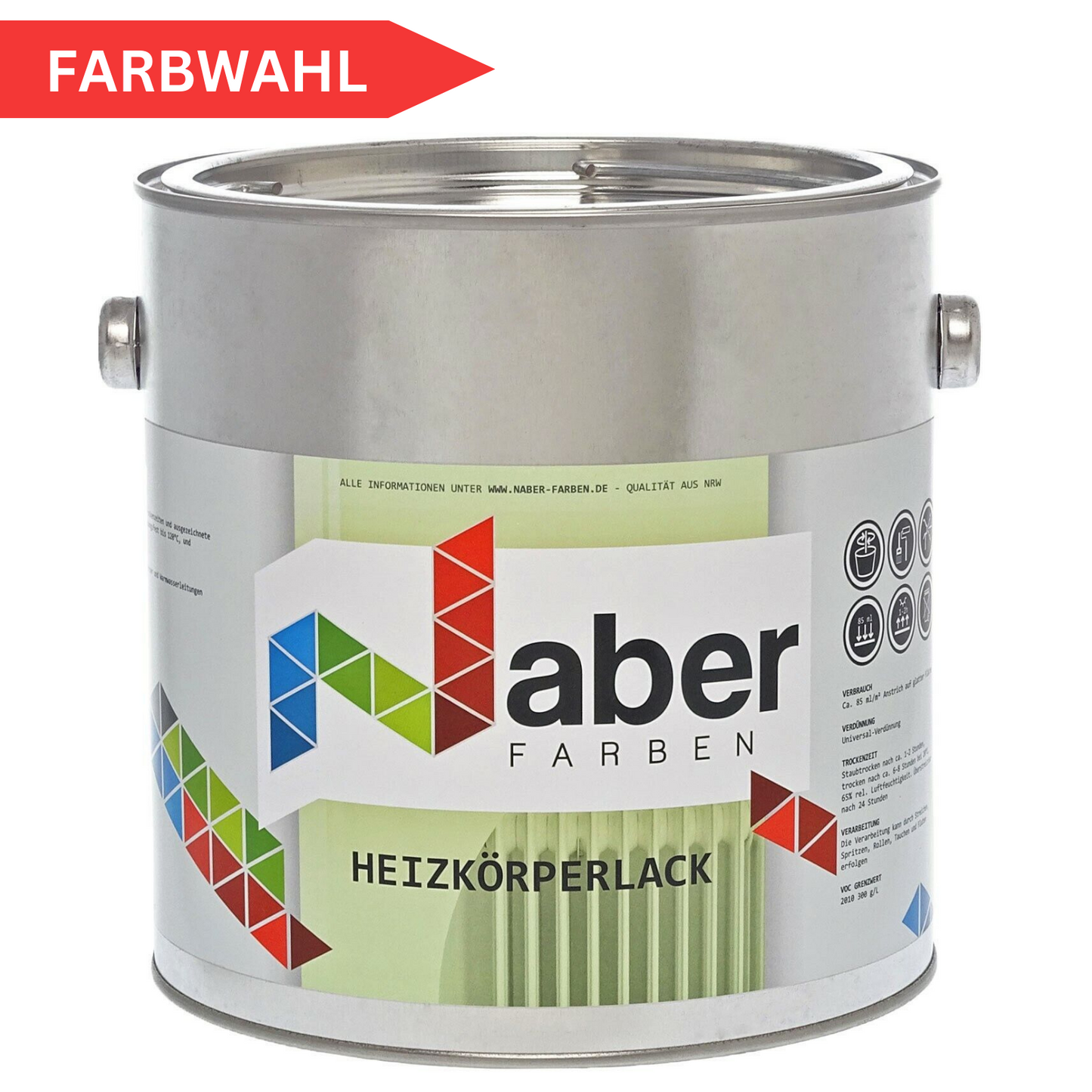 2,5 L Heizkörperlack, Heizungslack, RAL Farbwahl - SEIDENGLANZ (RAL 1000 - 6007)