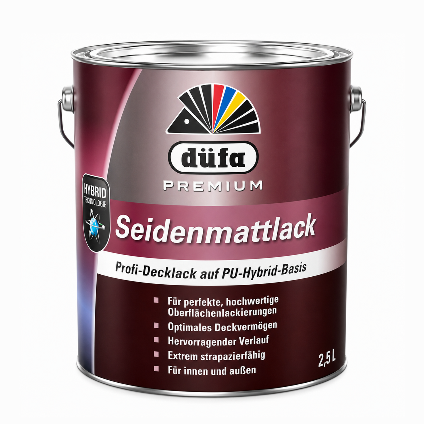 2,5 L düfa PREMIUM Seidenmattlack – Hochwertiger PU-Hybrid-Lack für Innen & Außen | Wasserbasiert & Strapazierfähig