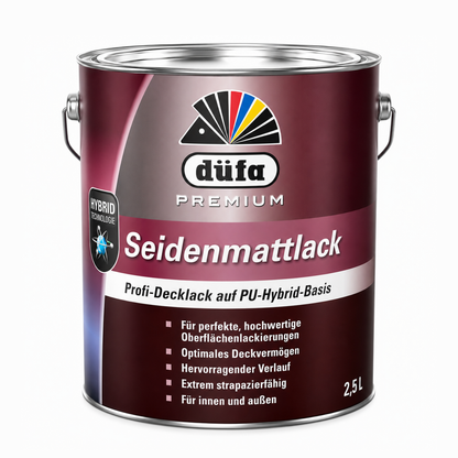 2,5 L düfa PREMIUM Seidenmattlack – Hochwertiger PU-Hybrid-Lack für Innen & Außen | Wasserbasiert & Strapazierfähig