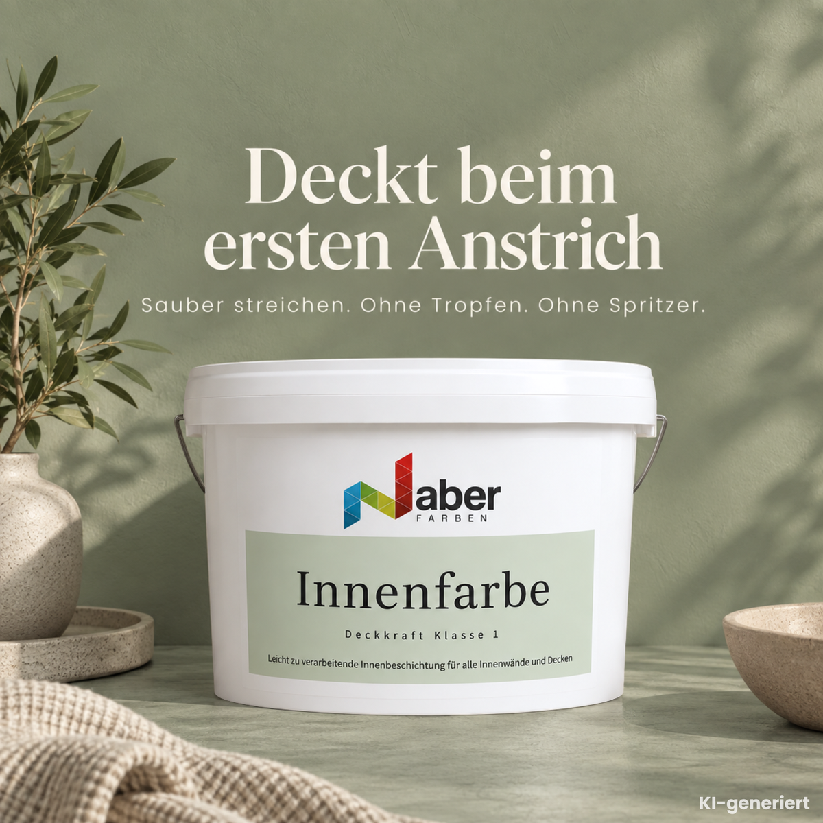 Premium Wandfarbe - Olive Medium, Hochdeckend, Tropf- & Spritzgehemmt – Matt