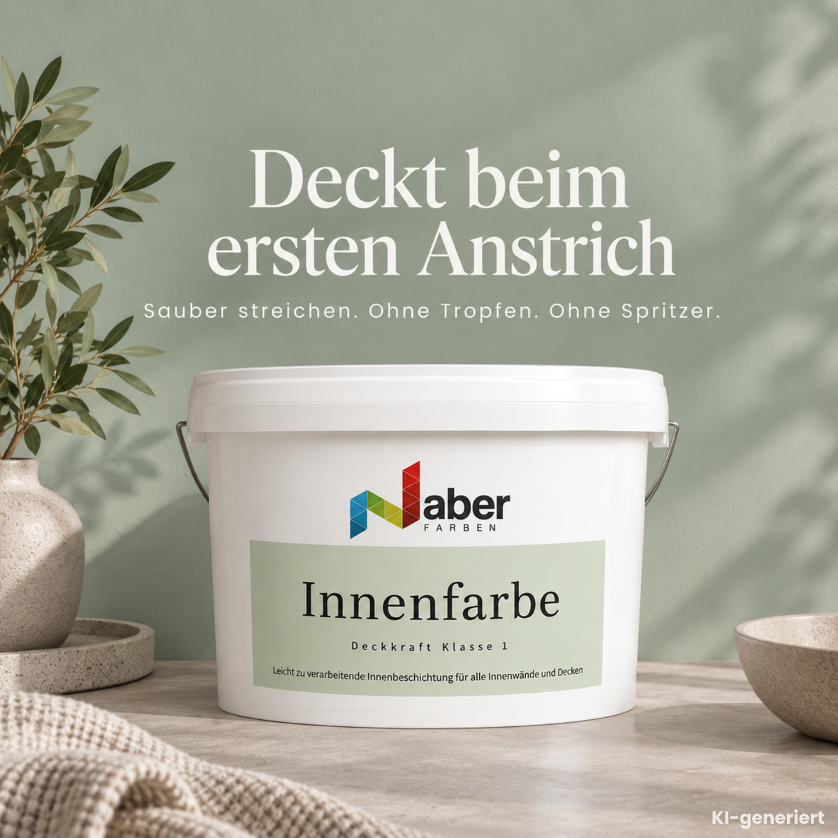 Premium Wandfarbe - Leichtes Salbeigrün, Hochdeckend, Tropf- & Spritzgehemmt – Matt