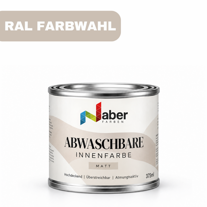 375 ml Abwaschbare Innenfarbe, Wandfarbe, Hochdeckend, Atmungsaktiv, RAL Farbwahl - MATT