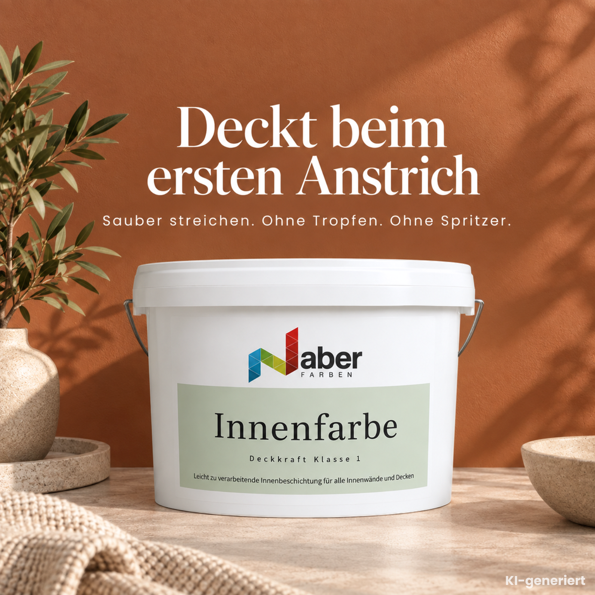 Premium Wandfarbe - Terracotta, Hochdeckend, Tropf- & Spritzgehemmt – Matt