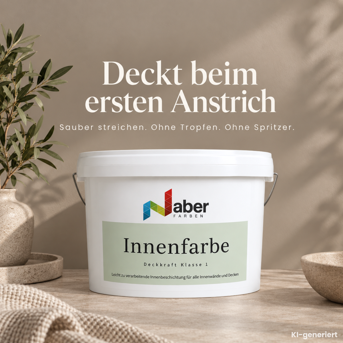 Premium Wandfarbe - Sandbeige, Hochdeckend, Tropf- & Spritzgehemmt – Matt