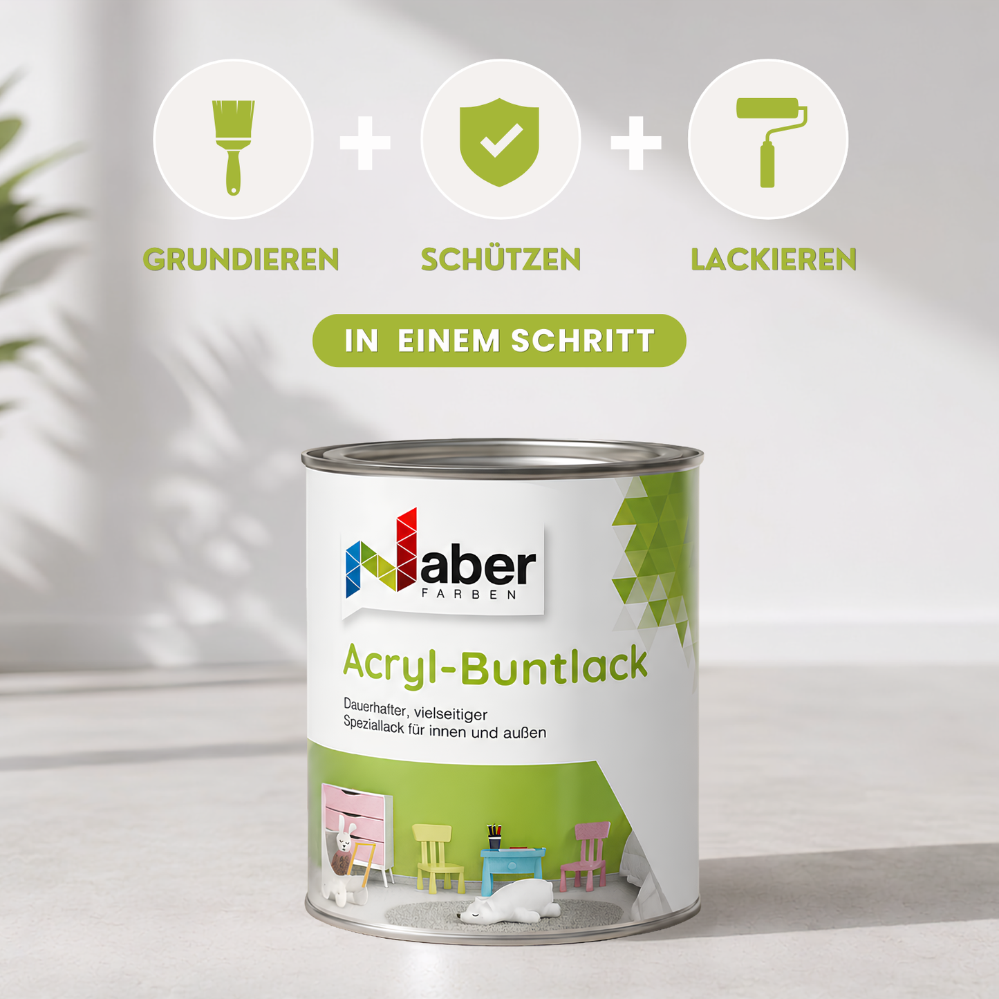 Acryl Buntlack 3 in 1, Möbellack, Möbelfarbe, Holzlack, Geruchsneutral, Kindersicher - Seidenmatt