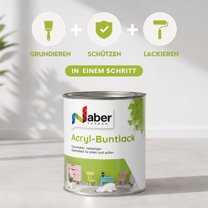 Acryl Buntlack 3 in 1, Möbellack, Möbelfarbe, Holzlack, Geruchsneutral, Kindersicher - Seidenmatt