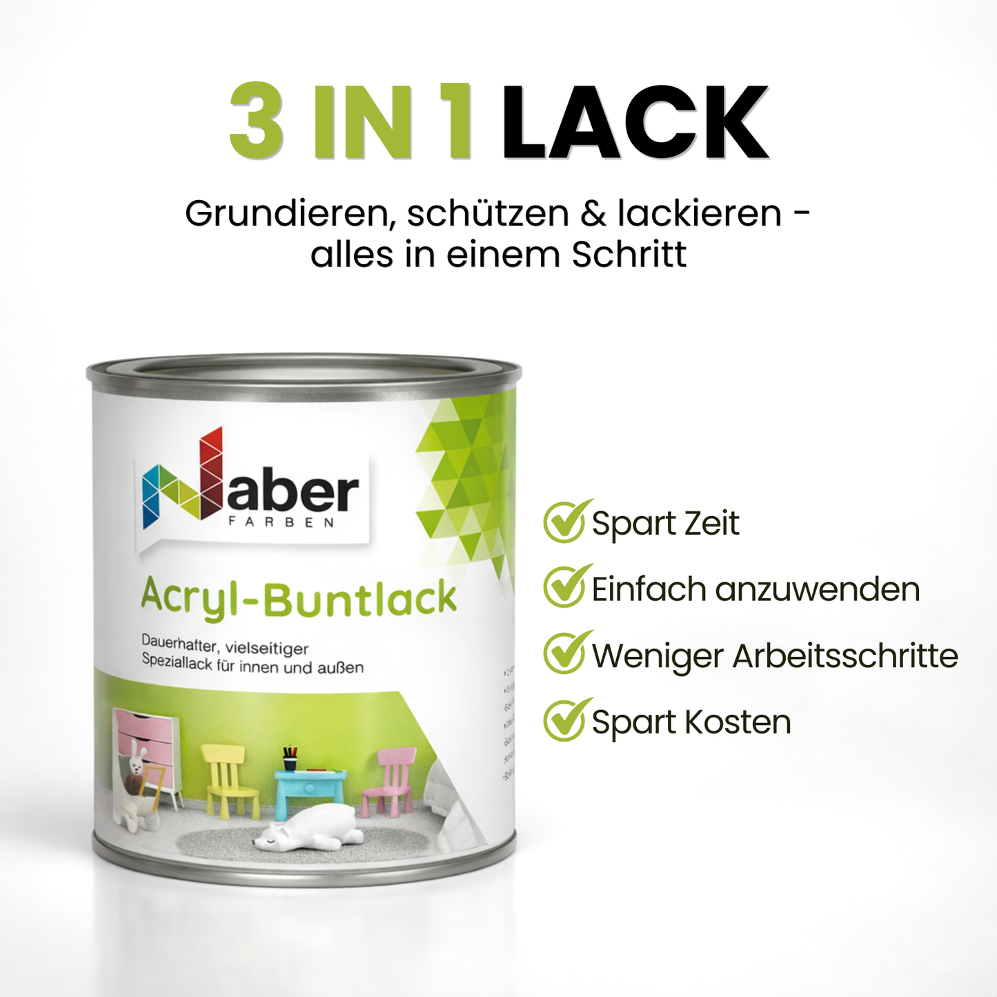 Acryl Buntlack 3 in 1, Möbellack, Möbelfarbe, Hozlack, Geruchsneutral, Kindersicher, nach Caparol 3D-System Plus Farbkarte - Seidenmatt