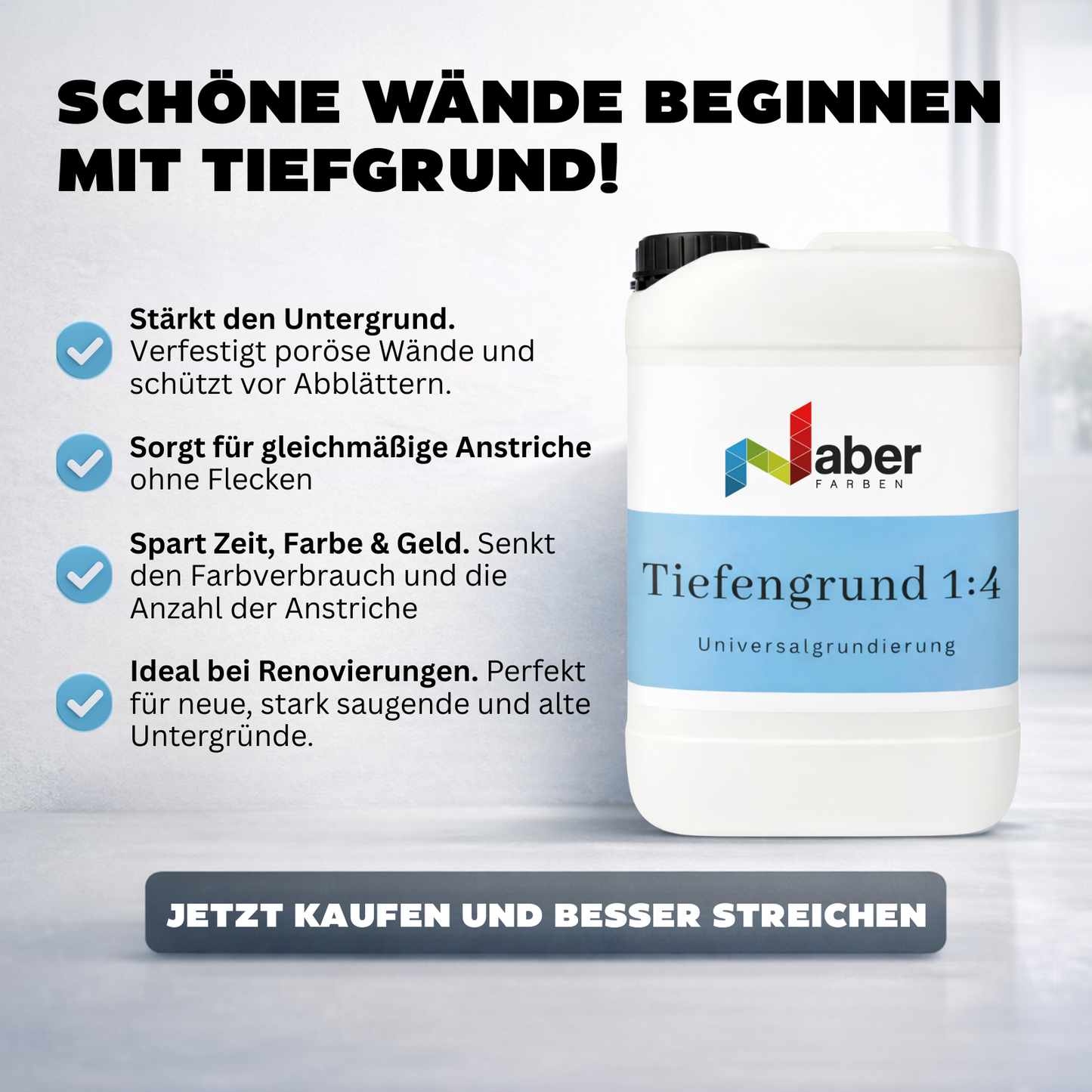 3 L Tiefengrund, Tiefgrund 1:4, Wässrige Acrylat-Dispersions Universalgrundierung