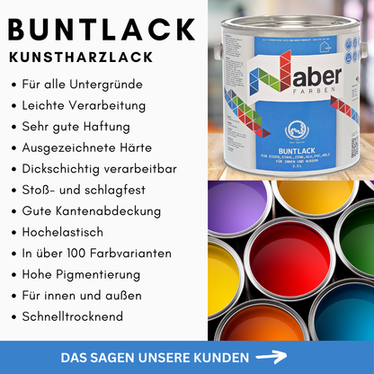 2,5 L Buntlack, Kunstharzlack RAL Farbwahl - SEIDENMATT (RAL 6008 - 9018)