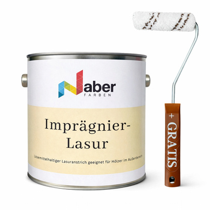 1 L Imprägnierlasur für Holz, Dünnschichtlasur, Wetterbeständig, Wasserabweisend, Nussbaum, GRATIS Lasurroller