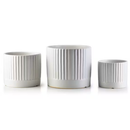 Keramik Blumentopf, Übertopf, 3er Set, matt Weiß