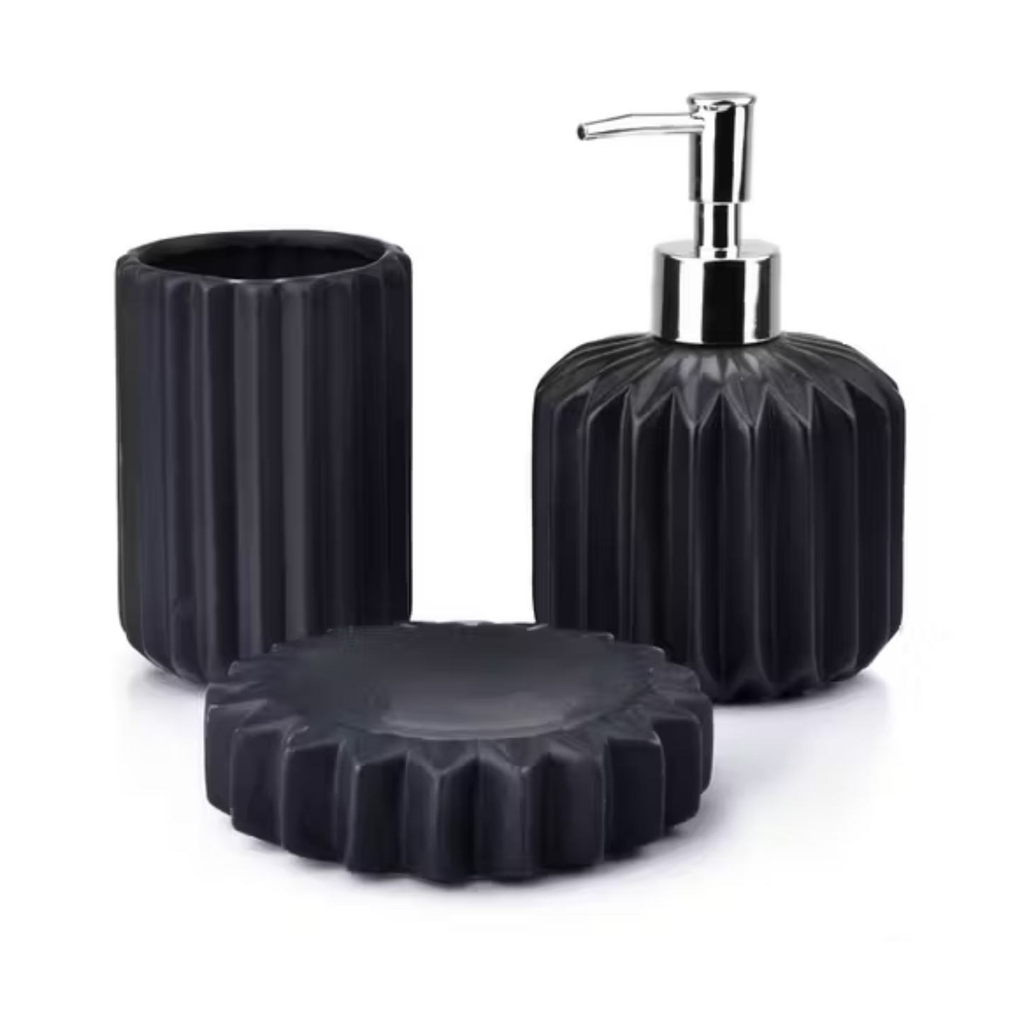 Keramik Badezimmerset, schwarz, 3-teilig