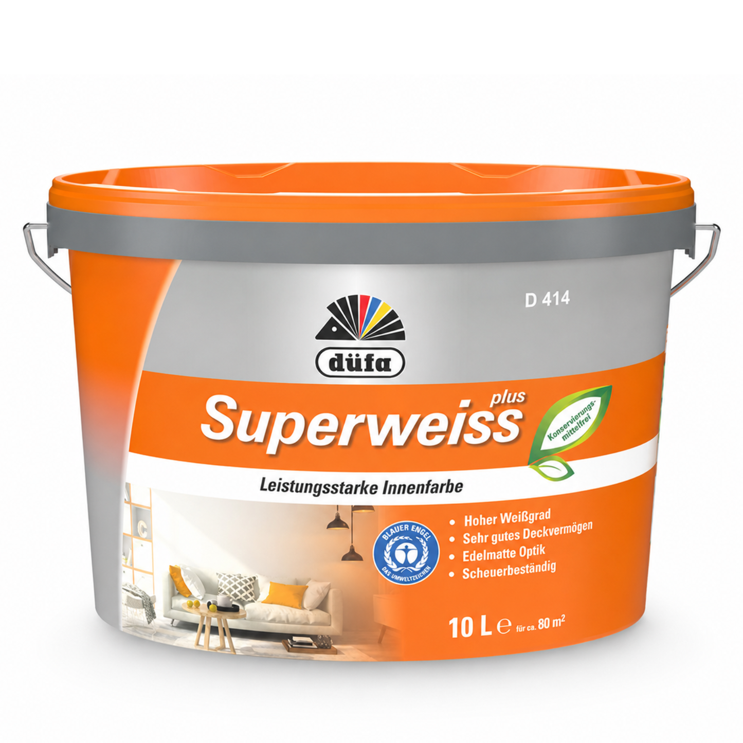 Düfa Superweiss Plus Innenfarbe Weiß – Deckenfarbe & Wandfarbe, hochdeckend, matt, konservierungsmittelfrei