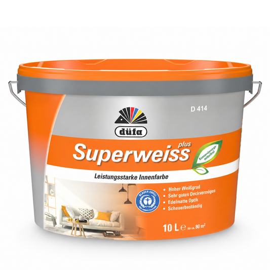 Düfa Superweiss Plus Innenfarbe Weiß – Deckenfarbe & Wandfarbe, hochdeckend, matt, konservierungsmittelfrei