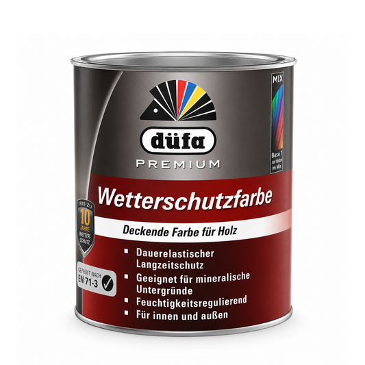 2,5 L düfa PREMIUM Wetterschutzfarbe – Hochdeckende Holzfarbe für Innen & Außen | Bis zu 10 Jahre Langzeitschutz