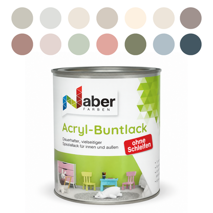 Acryl Buntlack 3 in 1, Wasserbasierter Holz- & Möbellack ohne Schleifen, Wasserbasiert, Farbwahl - Seidenmatt