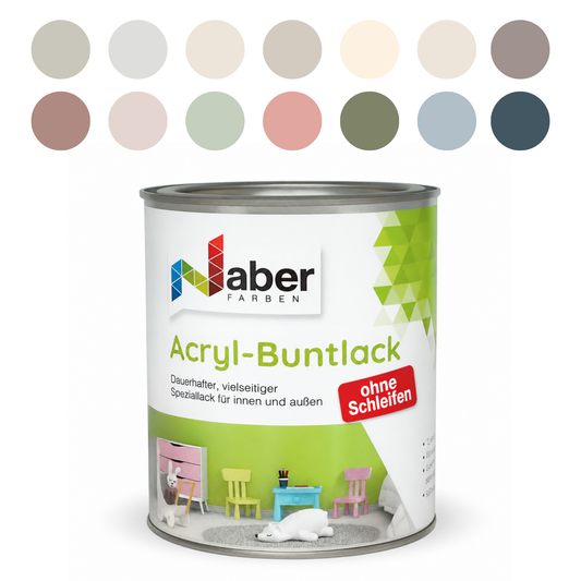 Acryl Buntlack 3 in 1, Wasserbasierter Holz- & Möbellack ohne Schleifen, Wasserbasiert, Farbwahl - Seidenmatt