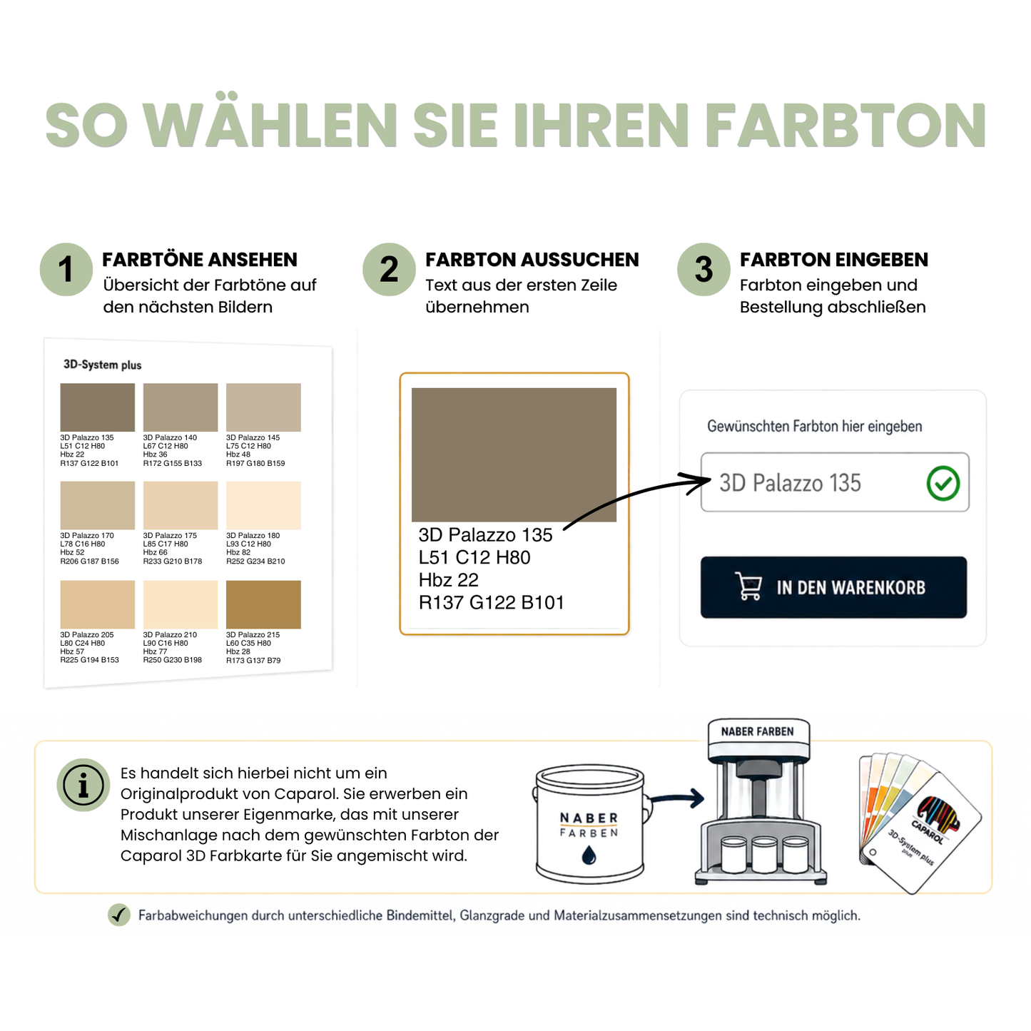 Innenfarbe, Wand- & Deckenfarbe, Hochdeckend, nach Caparol 3D-System Plus Farbkarte - Matt