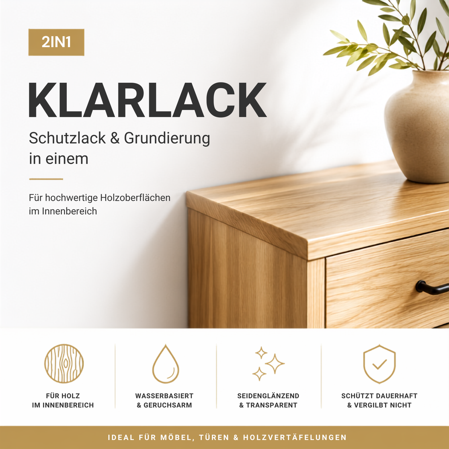 düfa 2in1 Klarlack Seidenglänzend – Schutzlack & Grundierung für Holz, Transparente Holzlackierung, Farblos