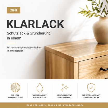 düfa 2in1 Klarlack Seidenglänzend – Schutzlack & Grundierung für Holz, Transparente Holzlackierung, Farblos