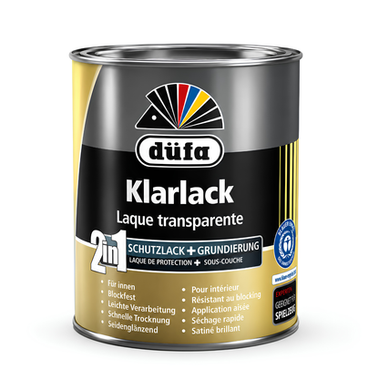 düfa 2in1 Klarlack Seidenglänzend – Schutzlack & Grundierung für Holz, Transparente Holzlackierung, Farblos