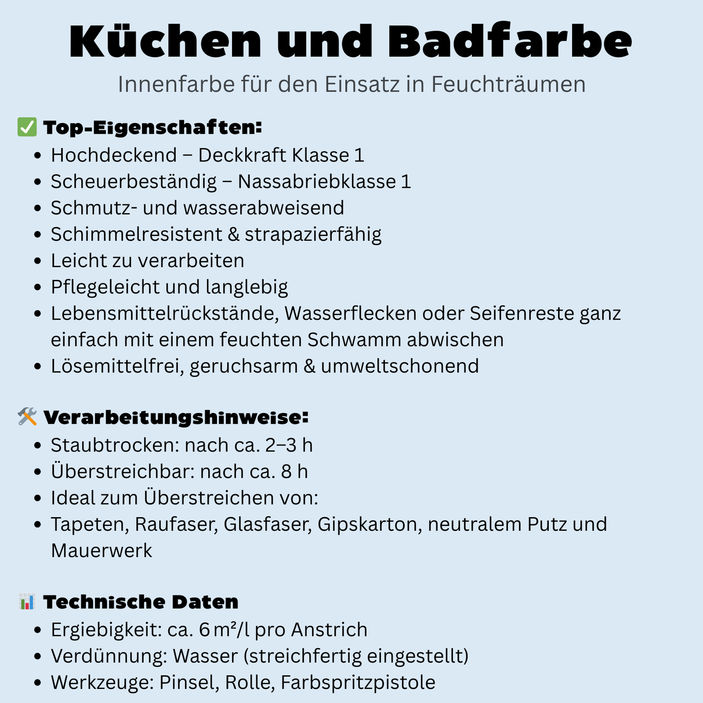10 L Küchen und Badfarbe, Hochdeckend, Abwischbar, Schimmelresistent, RAL Farbwahl - MATT
