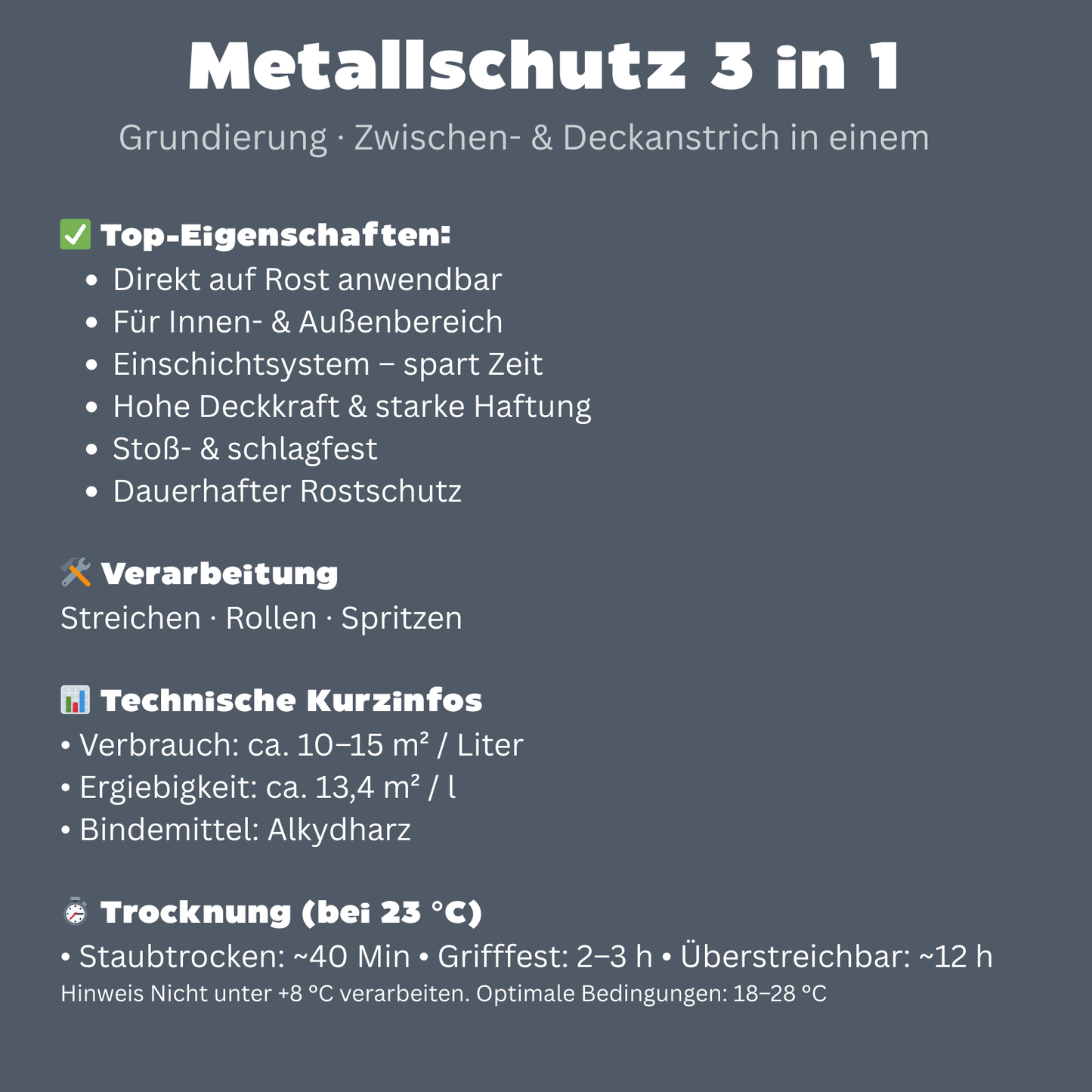 375 ml Metallschutzlack 3 in 1, Rostschutz + Grundierung, RAL Farbwahl - SEIDENMATT