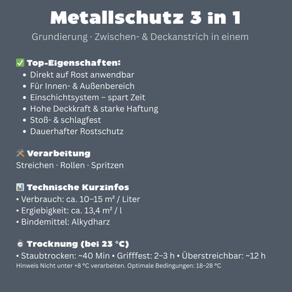 375 ml Metallschutzlack 3 in 1, Rostschutz + Grundierung, RAL Farbwahl - SEIDENMATT