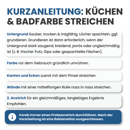 10 L Küchen und Badfarbe, Abwaschbare Wandfarbe, Schimmelresistent, RAL Farbwahl - MATT