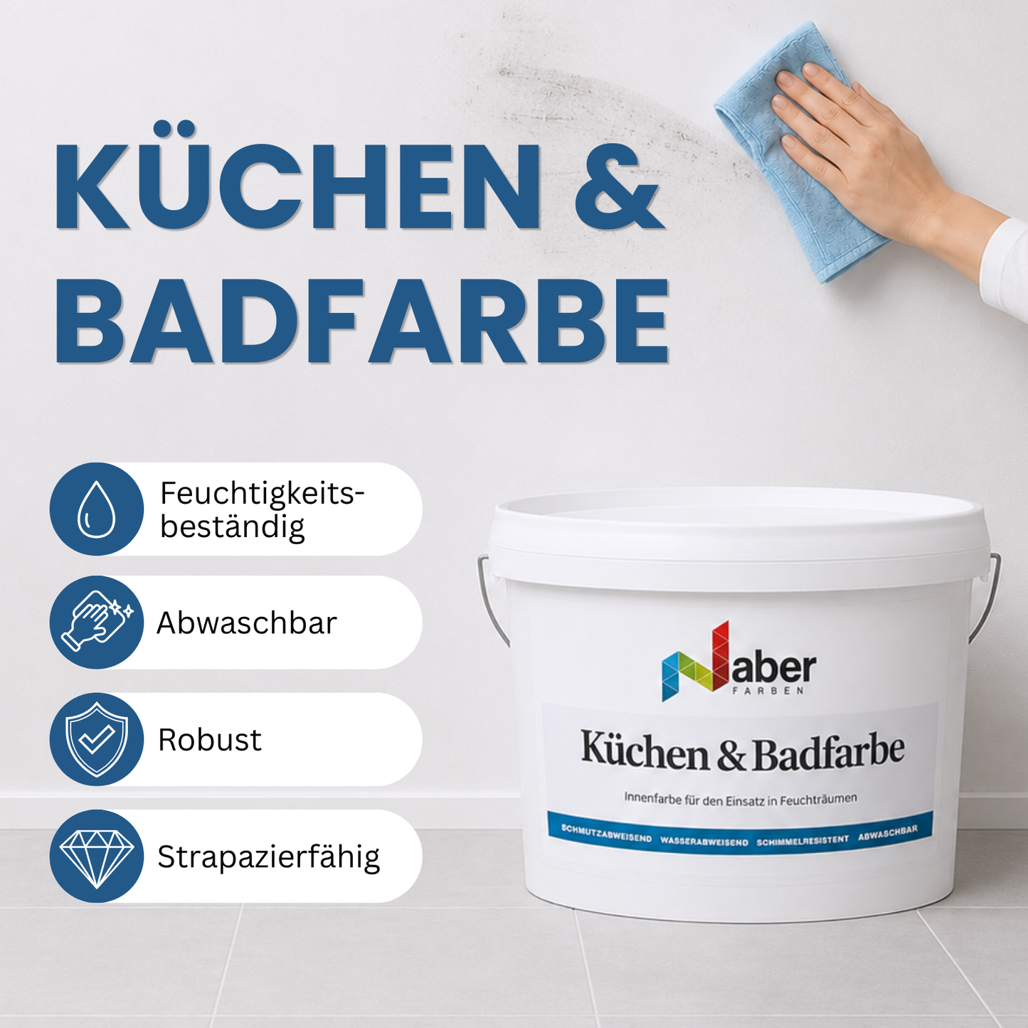 10 L Küchen und Badfarbe, Abwaschbare Wandfarbe, Schimmelresistent, RAL Farbwahl - MATT