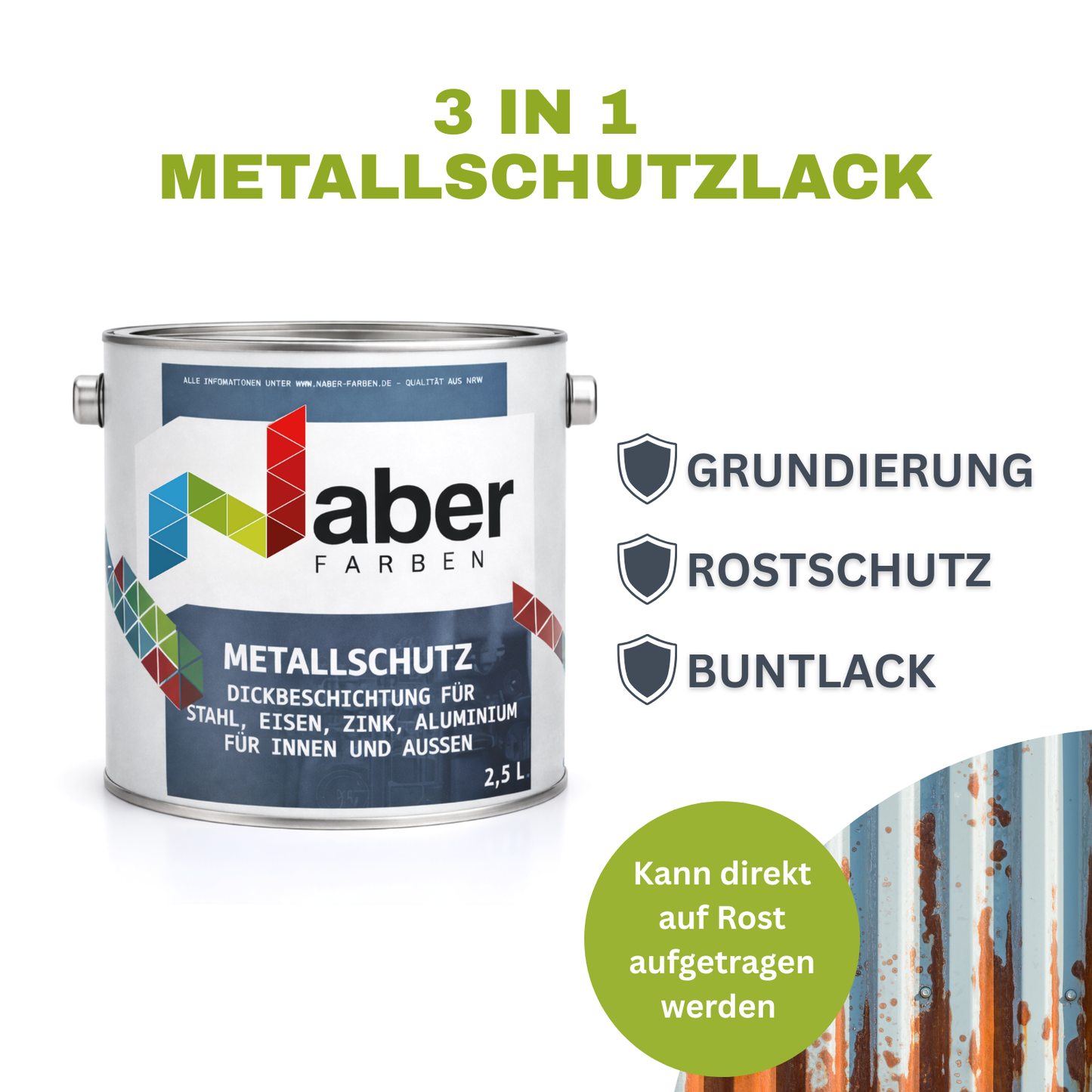 375 ml Metallschutzlack 3 in 1, Rostschutz + Grundierung, RAL Farbwahl - SEIDENMATT
