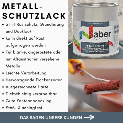 1 L Metallschutzlack, 3 in 1 Rostschutz & Grundierung, ca. RAL 3009 Oxidrot - Seidenglanz