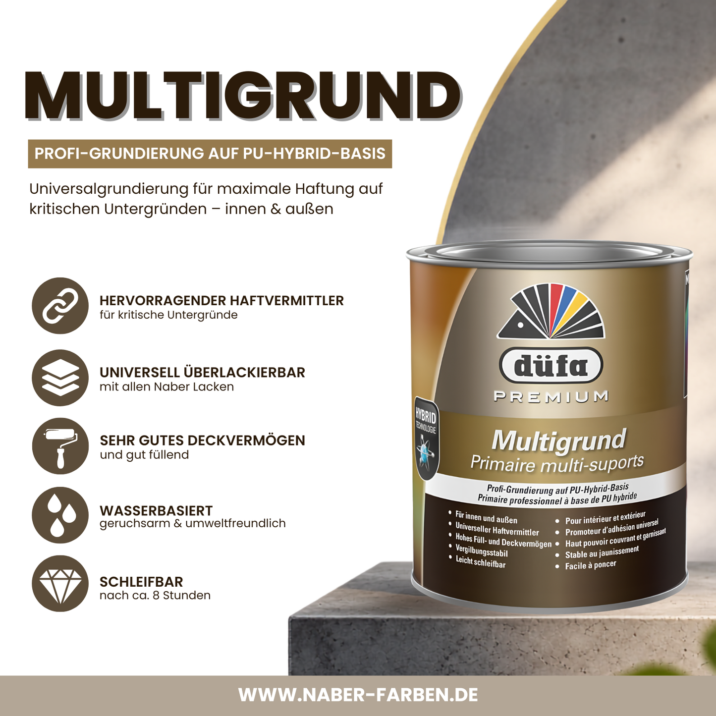 düfa Premium Multigrund – Haftgrund für Zink, Aluminium, Kupfer, PVC | Universal Grundierung Innen & Außen, Weiss