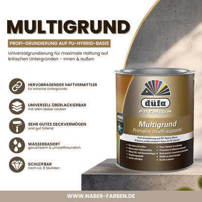 düfa Premium Multigrund – Haftgrund für Zink, Aluminium, Kupfer, PVC | Universal Grundierung Innen & Außen, Weiss