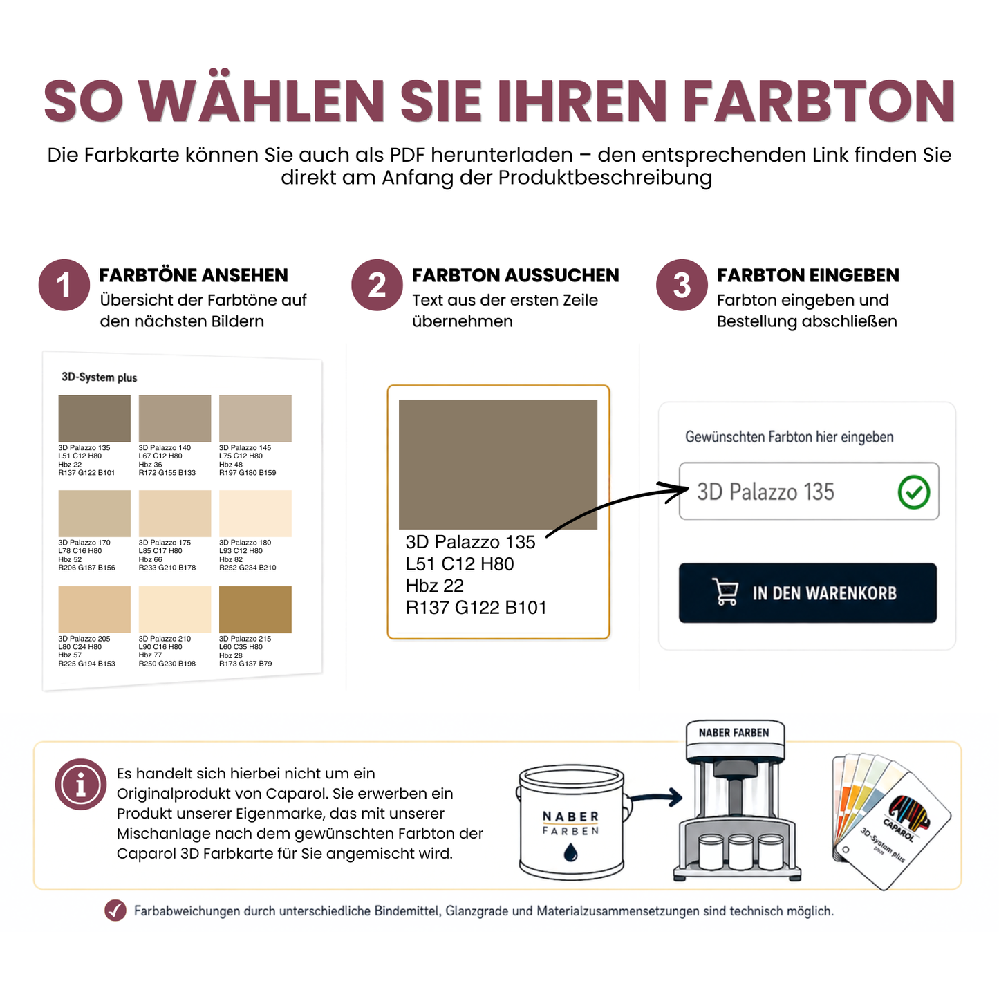 Acryl Fassadenfarbe, Hausfarbe, Außenfarbe, nach Caparol 3D-System Plus Farbkarte - Matt