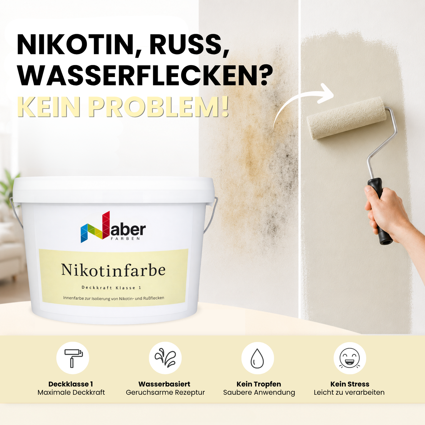 Nikotinfarbe, Nikotinsperre, Fleckenisolierend, Ruß & Nikotin Isolierfarbe, WEISS - MATT