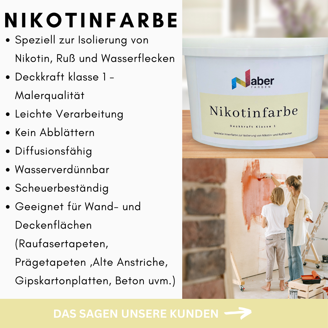 5 L Nikotinfarbe, Nikotinsperre, Ruß- und Nikotin Isolierfarbe, Feine Farben, Farbwahl - MATT