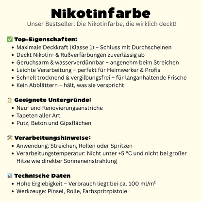 2,5 L Nikotinfarbe, Isolierfarbe, Nikotinsperre, Profi-Qualität, Farbwahl - MATT