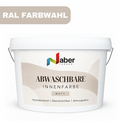10 L Abwaschbare Innenfarbe, Wandfarbe, Hochdeckend, Atmungsaktiv, RAL Farbwahl - MATT