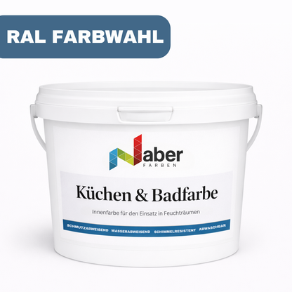 2,5 L Küchen und Badfarbe, Hochdeckend, Abwischbar, Schimmelresistent, RAL Farbwahl - MATT