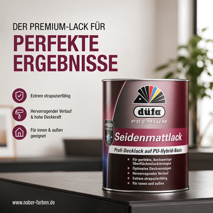 750 ml düfa PREMIUM Seidenmattlack – Hochwertiger PU-Hybrid-Lack für Innen & Außen | Wasserbasiert & Strapazierfähig