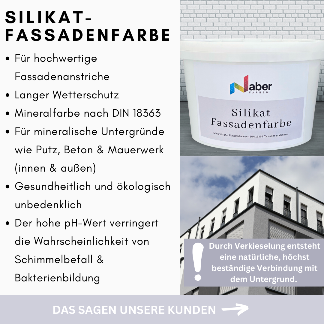 2,5 L Silikat Fassadenfarbe, Sockelfarbe, Hausfarbe, Farbwahl (RAL 1000-6007) - MATT