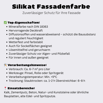 5 L Silikat Fassadenfarbe, Hausfarbe, Sockelfarbe, RAL Farbwahl - MATT
