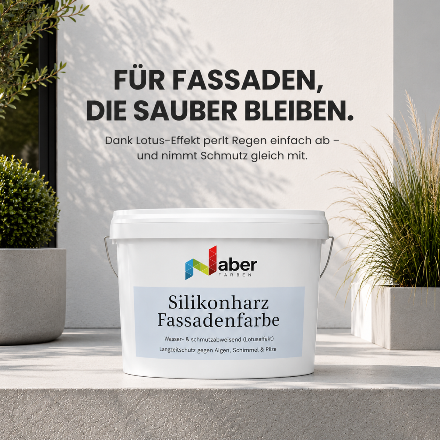 Silikonharz Fassadenfarbe, Außenfarbe, Lotuseffekt, Farbwahl - Matt